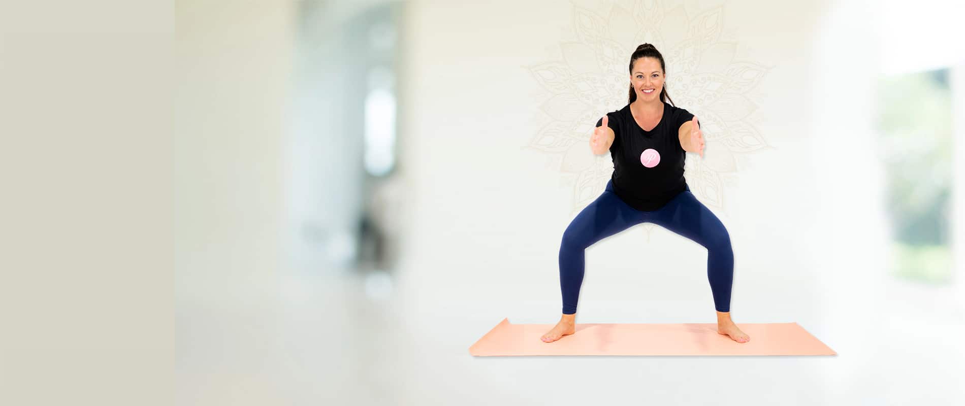 Pelvic floor exercises for women instructor posing on mat